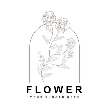 Simple Botanical Leaf and Flower Logo, Vector Natural Line Style, Decoratio.. 스톡 일러스트