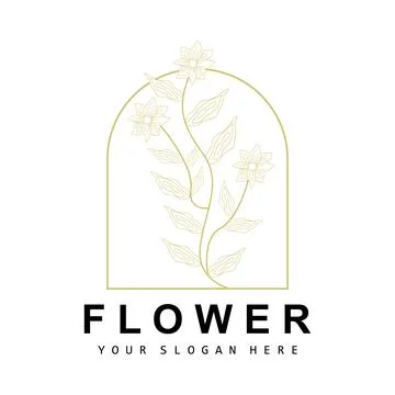 Simple Botanical Leaf and Flower Logo, Vector Natural Line Style, Decoratio.. Illustrazione stock