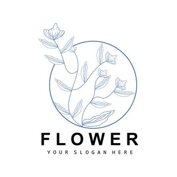Simple Botanical Leaf and Flower Logo, Vector Natural Line Style, Decoratio.. 스톡 일러스트