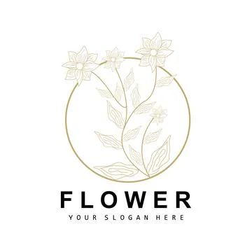 Simple Botanical Leaf and Flower Logo, Vector Natural Line Style, Decoratio.. 스톡 일러스트