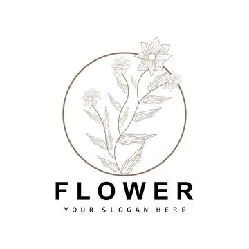 Simple Botanical Leaf and Flower Logo, Vector Natural Line Style, Decoratio.. 스톡 일러스트