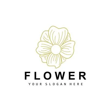 Simple Botanical Leaf and Flower Logo, Vector Natural Line Style, Decoratio.. Illustrazione stock