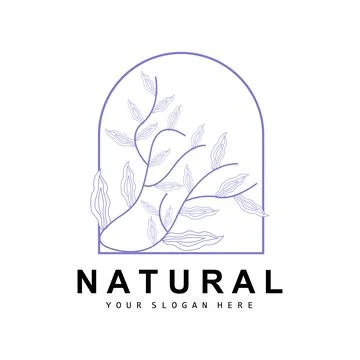 Simple Botanical Leaf and Flower Logo, Vector Natural Line Style, Decoratio.. 스톡 일러스트
