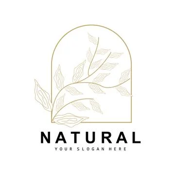 Simple Botanical Leaf and Flower Logo, Vector Natural Line Style, Decoratio.. Illustrazione stock