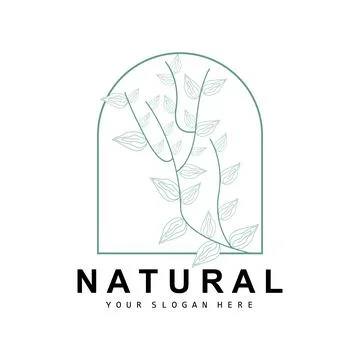 Simple Botanical Leaf and Flower Logo, Vector Natural Line Style, Decoratio.. Stock Illustration