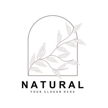 Simple Botanical Leaf and Flower Logo, Vector Natural Line Style, Decoratio.. Illustrazione stock