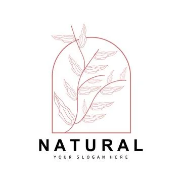 Simple Botanical Leaf and Flower Logo, Vector Natural Line Style, Decoratio.. Illustrazione stock