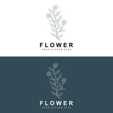 Simple Botanical Leaf and Flower Logo, Vector Natural Line Style, Decoratio.. Stock Illustration