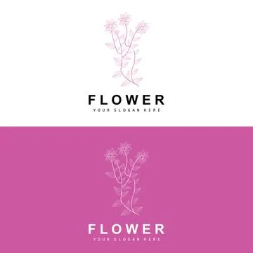Simple Botanical Leaf and Flower Logo, Vector Natural Line Style, Decoratio.. 스톡 일러스트