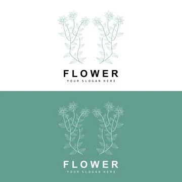 Simple Botanical Leaf and Flower Logo, Vector Natural Line Style, Decoratio.. 스톡 일러스트