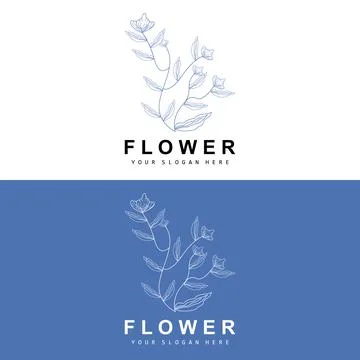 Simple Botanical Leaf and Flower Logo, Vector Natural Line Style, Decoratio.. Illustrazione stock