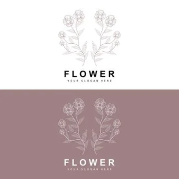 Simple Botanical Leaf and Flower Logo, Vector Natural Line Style, Decoratio.. Illustrazione stock