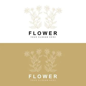 Simple Botanical Leaf and Flower Logo, Vector Natural Line Style, Decoratio.. 스톡 일러스트