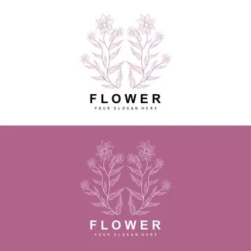 Simple Botanical Leaf and Flower Logo, Vector Natural Line Style, Decoratio.. Illustrazione stock