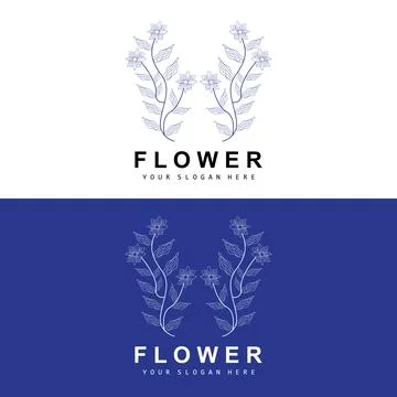 Simple Botanical Leaf and Flower Logo, Vector Natural Line Style, Decoratio.. Illustrazione stock