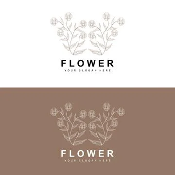 Simple Botanical Leaf and Flower Logo, Vector Natural Line Style, Decoratio.. Illustrazione stock