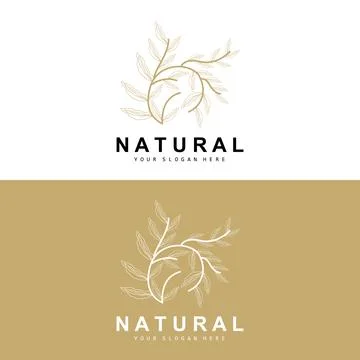 Simple Botanical Leaf and Flower Logo, Vector Natural Line Style, Decoratio.. Illustrazione stock