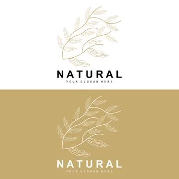Simple Botanical Leaf and Flower Logo, Vector Natural Line Style, Decoratio.. Illustrazione stock