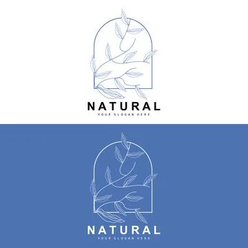 Simple Botanical Leaf and Flower Logo, Vector Natural Line Style, Decoratio.. Illustrazione stock