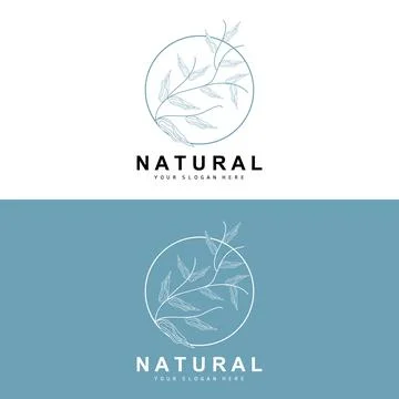 Simple Botanical Leaf and Flower Logo, Vector Natural Line Style, Decoratio.. Illustrazione stock