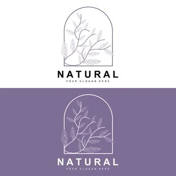 Simple Botanical Leaf and Flower Logo, Vector Natural Line Style, Decoratio.. 스톡 일러스트
