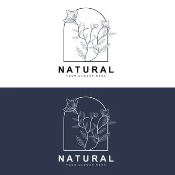 Simple Botanical Leaf and Flower Logo, Vector Natural Line Style, Decoratio.. 스톡 일러스트