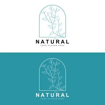 Simple Botanical Leaf and Flower Logo, Vector Natural Line Style, Decoratio.. 스톡 일러스트