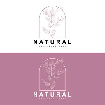 Simple Botanical Leaf and Flower Logo, Vector Natural Line Style, Decoratio.. Illustrazione stock