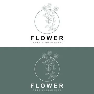 Simple Botanical Leaf and Flower Logo, Vector Natural Line Style, Decoratio.. Stock Illustration