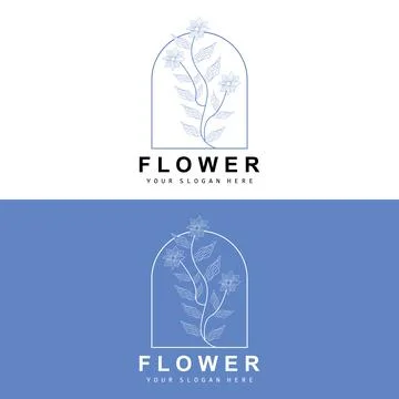 Simple Botanical Leaf and Flower Logo, Vector Natural Line Style, Decoratio.. Illustrazione stock