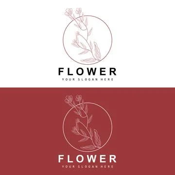Simple Botanical Leaf and Flower Logo, Vector Natural Line Style, Decoratio.. 스톡 일러스트