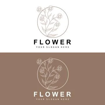 Simple Botanical Leaf and Flower Logo, Vector Natural Line Style, Decoratio.. Stock Illustration