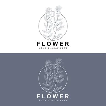 Simple Botanical Leaf and Flower Logo, Vector Natural Line Style, Decoratio.. Illustrazione stock