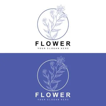 Simple Botanical Leaf and Flower Logo, Vector Natural Line Style, Decoratio.. 스톡 일러스트