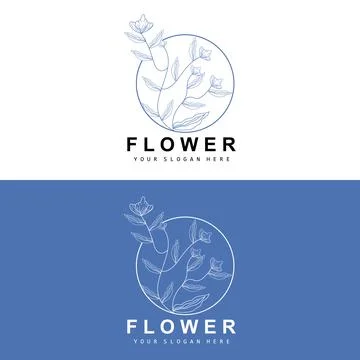 Simple Botanical Leaf and Flower Logo, Vector Natural Line Style, Decoratio.. 스톡 일러스트