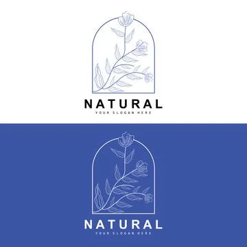 Simple Botanical Leaf and Flower Logo, Vector Natural Line Style, Decoratio.. Illustrazione stock