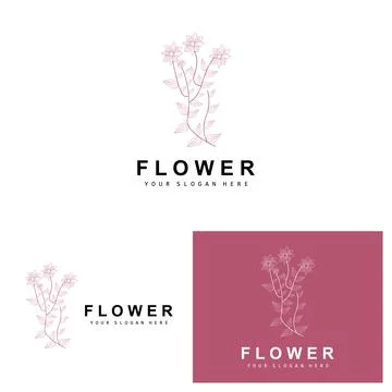 Simple Botanical Leaf and Flower Logo, Vector Natural Line Style, Decoratio.. Illustrazione stock