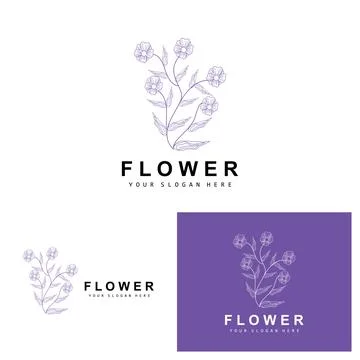 Simple Botanical Leaf and Flower Logo, Vector Natural Line Style, Decoratio.. Illustrazione stock