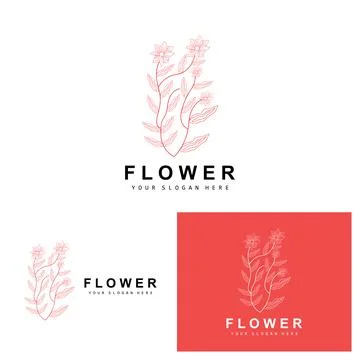Simple Botanical Leaf and Flower Logo, Vector Natural Line Style, Decoratio.. Illustrazione stock