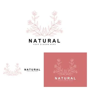 Simple Botanical Leaf and Flower Logo, Vector Natural Line Style, Decoratio.. 스톡 일러스트