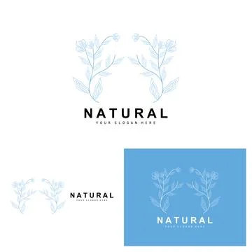Simple Botanical Leaf and Flower Logo, Vector Natural Line Style, Decoratio.. Illustrazione stock