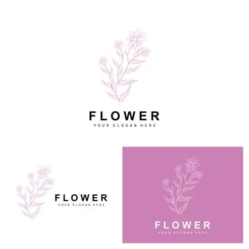 Simple Botanical Leaf and Flower Logo, Vector Natural Line Style, Decoratio.. Illustrazione stock