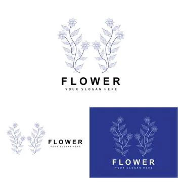 Simple Botanical Leaf and Flower Logo, Vector Natural Line Style, Decoratio.. 스톡 일러스트