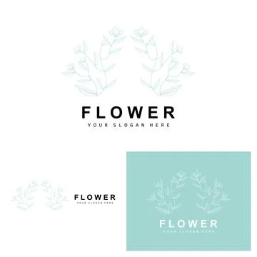 Simple Botanical Leaf and Flower Logo, Vector Natural Line Style, Decoratio.. 스톡 일러스트