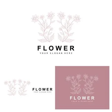 Simple Botanical Leaf and Flower Logo, Vector Natural Line Style, Decoratio.. 스톡 일러스트