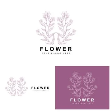 Simple Botanical Leaf and Flower Logo, Vector Natural Line Style, Decoratio.. 스톡 일러스트