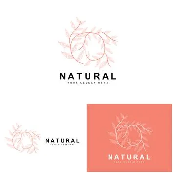 Simple Botanical Leaf and Flower Logo, Vector Natural Line Style, Decoratio.. Illustrazione stock