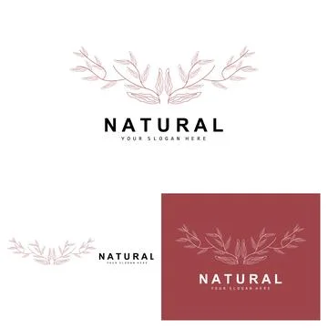 Simple Botanical Leaf and Flower Logo, Vector Natural Line Style, Decoratio.. Illustrazione stock
