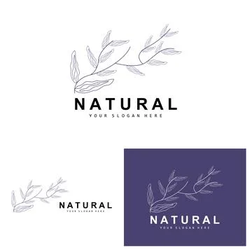 Simple Botanical Leaf and Flower Logo, Vector Natural Line Style, Decoratio.. Illustrazione stock