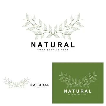 Simple Botanical Leaf and Flower Logo, Vector Natural Line Style, Decoratio.. Illustrazione stock